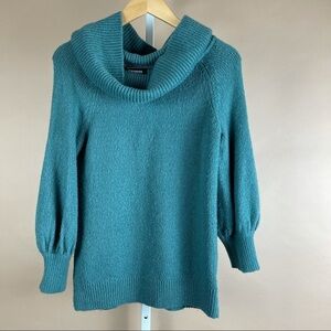Express Size XS Wool Blend Cowl Neck Balloon Sleeve Soft Sweater Turquoise